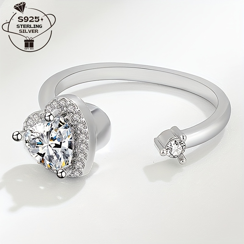925 Silver Adjustable Heart Ring for Women